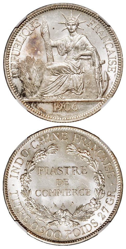 1906年(A)法属安南贸易银元“坐洋”壹圆银币/NGC MS63