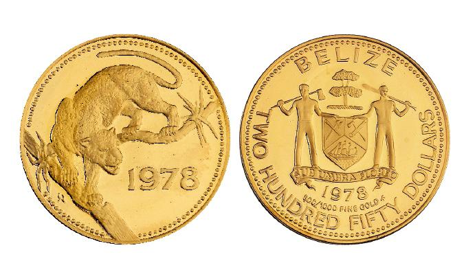 1978年伯利兹美洲豹图250伯利兹元纪念金币