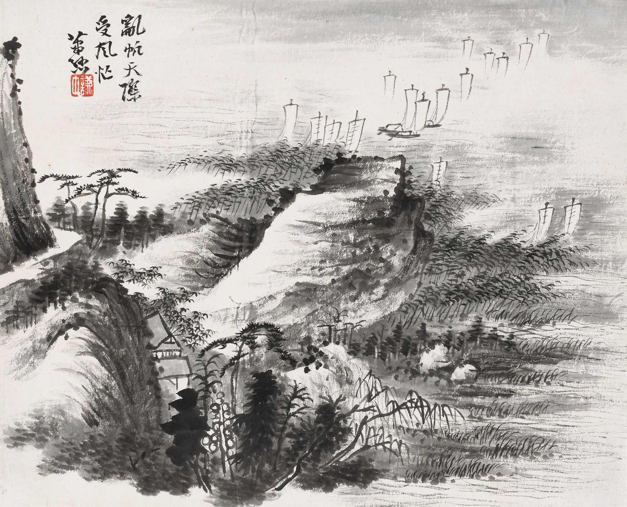 萧愻 乱帆天际受风忙  