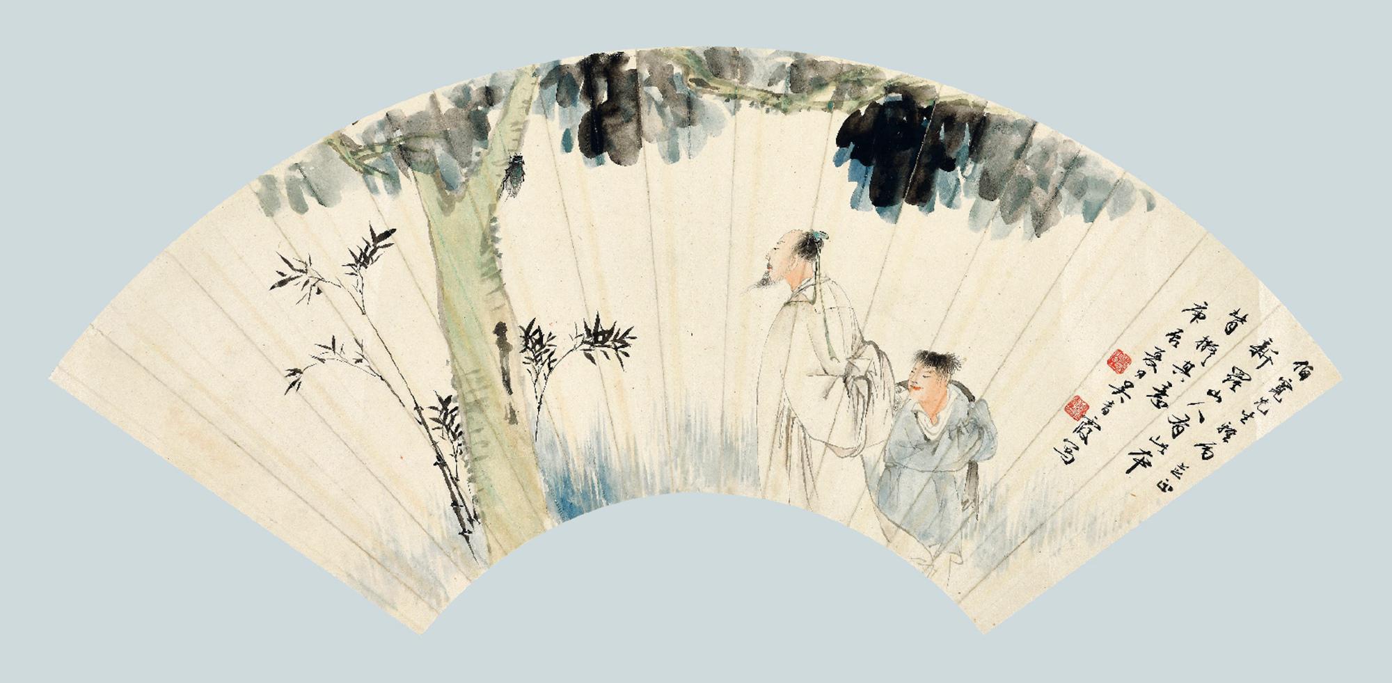 吴青霞 桐阴观蝉  