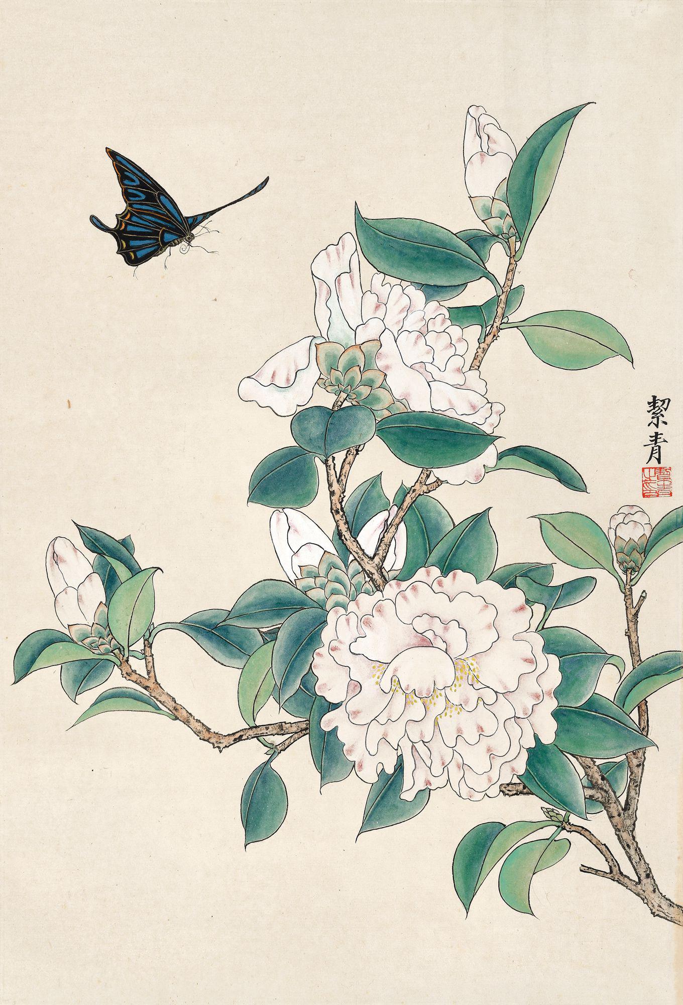 胡絜青 芍药蛱蝶  